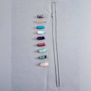 Silver necklace (18k) with gemstone pendants